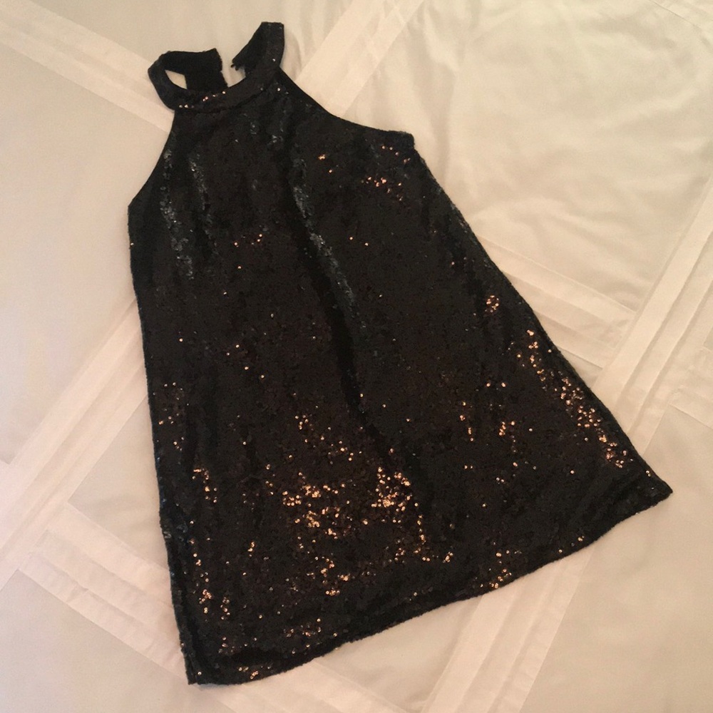 5 for $20 ✨ WORN ONCE Black Sequin Around the Neck Mini Dress